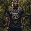 Men's Vintage Viking Celtic Knot Wolf Pattern V-neck Shirt elevenforest
