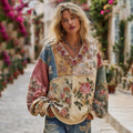 Women's Vintage Bohemian Floral And Rose Patchwork Cozy Warm Hoodie elevenforest