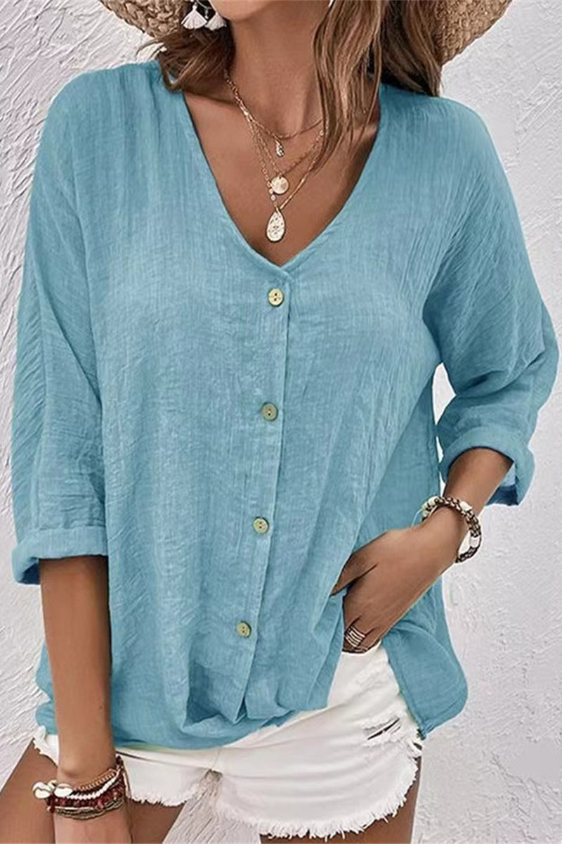 Simplicity Buttons V Neck Tops