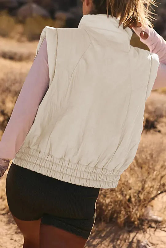 Versatile Stand Collar Button Sleeveless Loose Pocket Vest Jacket
