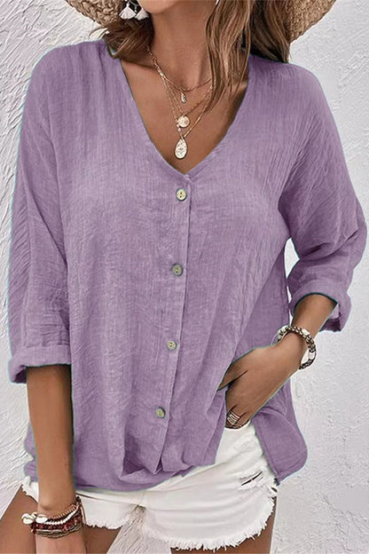Simplicity Buttons V Neck Tops