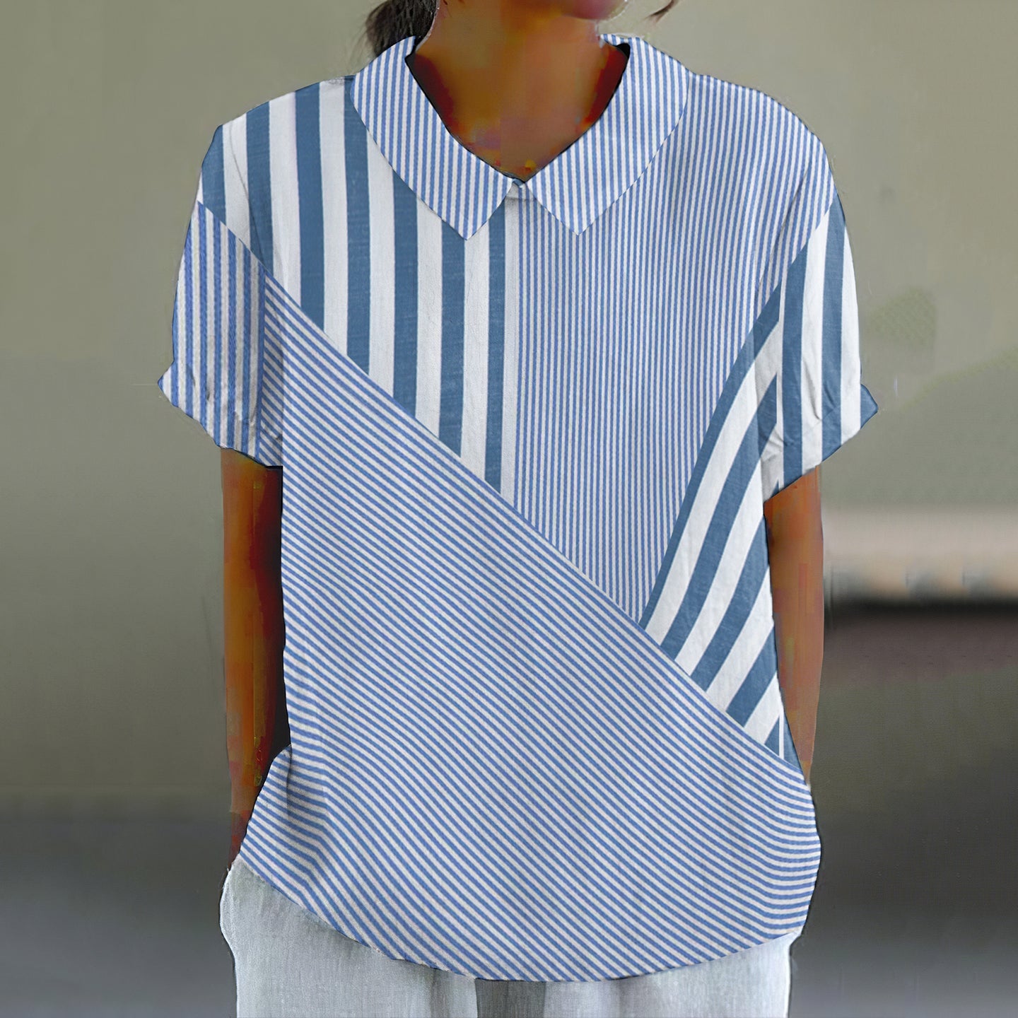 Women'S Vintage Contrasting Colors Stripe Pattern Casual Lapel Shirt elevenforest