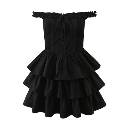 ’s Wooden Ear Strapless Black Slimming Camisole Layer Dress – Crisscross Style