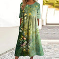 Comstylish Flower Print Round Neck Short Sleeve Casual Midi Dress