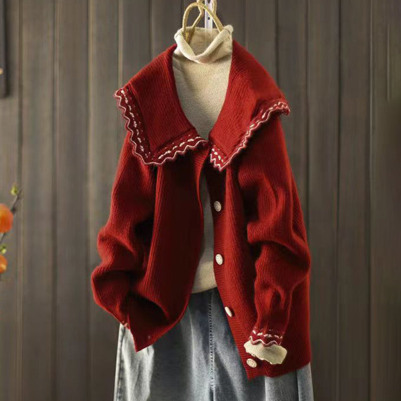 Vintage Lace Lapel Long Sleeve Sweater elevenforest