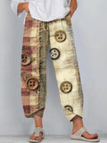 Vintage Button Plaid Patchwork Art Linen Pants elevenforest