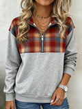 Women's Casual Lapel Check Print Pullover Sweatshirt 