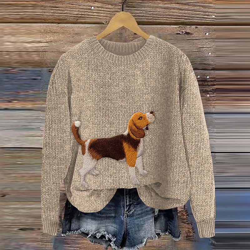 Comstylish Cute Beagle Embroidery Dog Art Cozy Sweater