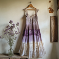 Boho Lavender Embroidered Pattern Lace Linen Dress elevenforest