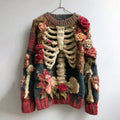 Comstylish Women's Vintage Tribal Skeleton And Rose Art Cozy Sweater