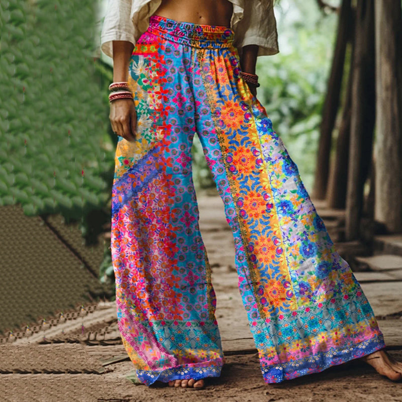 Holiday Floral Print Loose Linen Blend Pants elevenforest