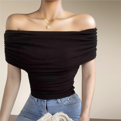 Irregular Crop Top Off Shoulder Pleated Top Female Sleeveless Tops Woman Summer T-shirt