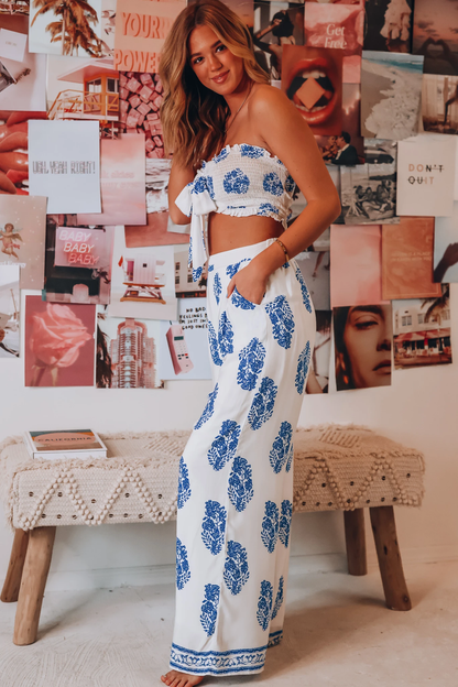 Clothing Two Piece Bow Tank Top Printed Wide Leg Pants Thin Pants