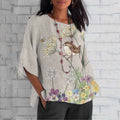 Comstylish Women's Boho Birds Floral Art Loose Crew Neck Tops