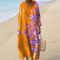 Vintage Japanese Fish Art Cotton Linen Comfy Maxi Dress elevenforest