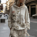 Women's Retro Floral Patchwork Art Cozy Hoodie elevenforest