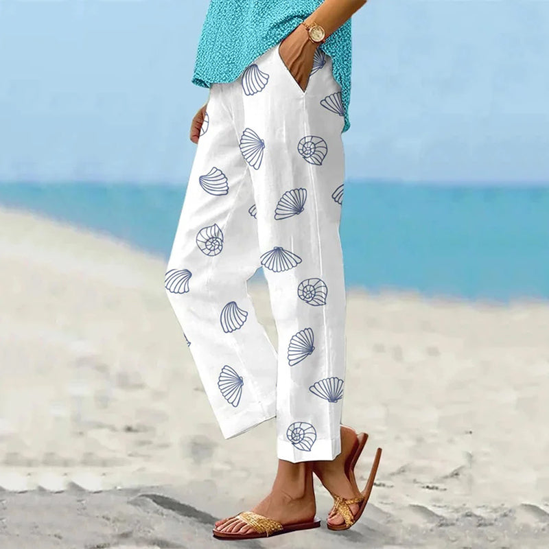 Comstylish Women's Simple Shell Pattern Loose Casual Pants