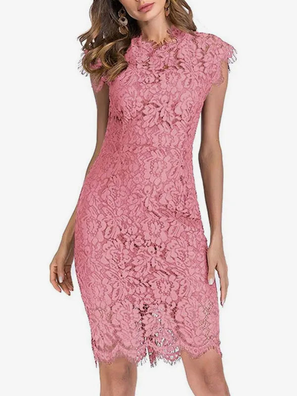Birthday Bodycon Dresses Pink Sleeveless Designed Neckline Midi Dress Sheath Dress Pencil Dress