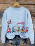 Cute Japanese Cats Art Embroidered Cozy Sweater elevenforest