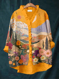 Vintage Boho Floral Patchwork Ruffle Trim Linen Blouse elevenforest