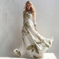 Women's Vintage Floral Art Long Sleeve Maxi Dress elevenforest