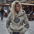 Women's Vegvisir Viking Celtic Runes Knit Jacquard Cozy Hooded Sweater elevenforest
