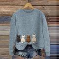 Comstylish Women's Four Cats Silhouette Embroidery Art Cozy Sweater