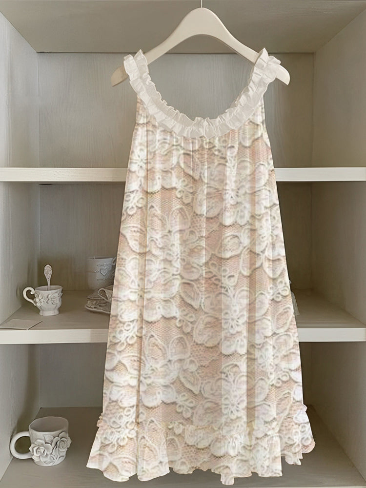 Lace Floral Print Women's Vest Dress elevenforest