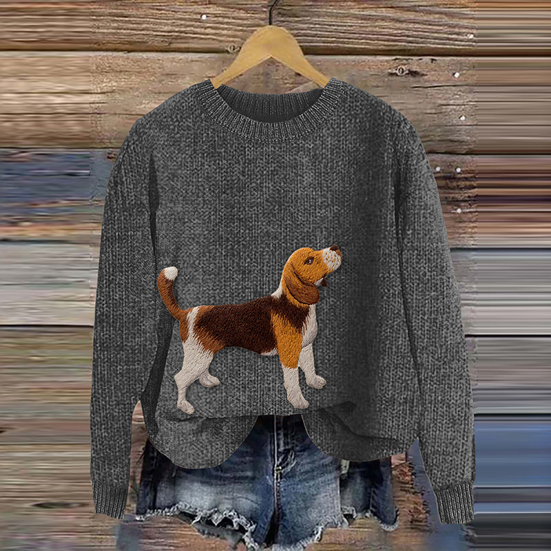 Comstylish Cute Beagle Embroidery Dog Art Cozy Sweater
