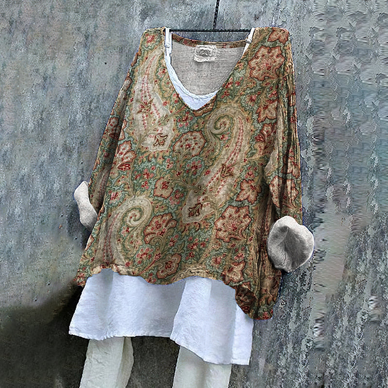 Paisley Art Pattern Linen Blend Tunic elevenforest