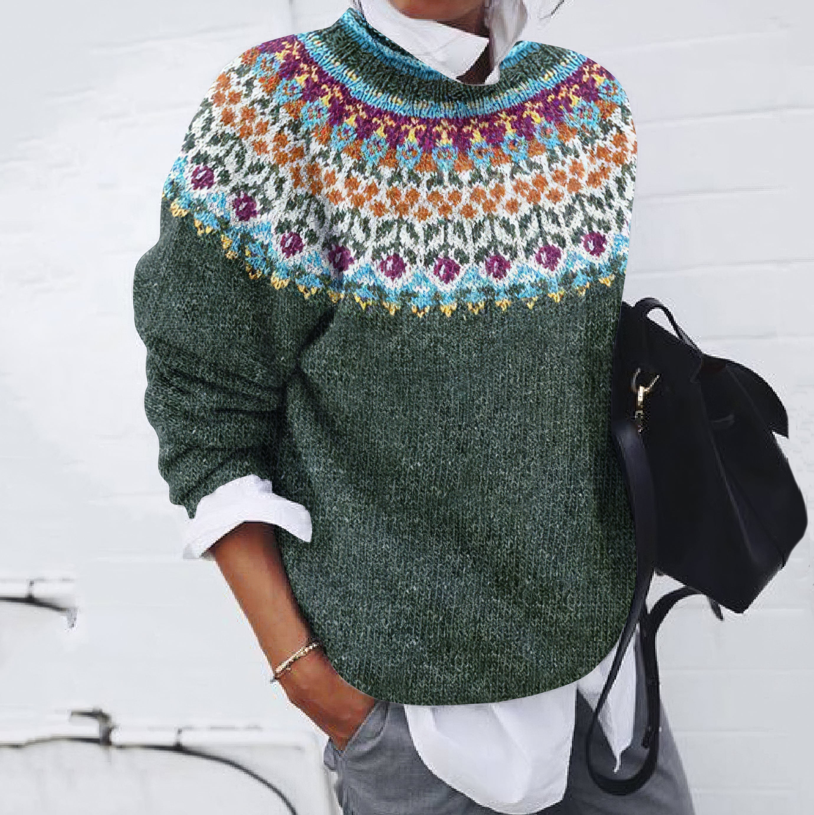 Retro Geometric Pattern Knitted Print Cozy Sweater elevenforest