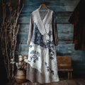 Japanese Art Retro Style Geometric Patchwork Design Lace Patch Women's Cotton And Linen Dress elevenforest