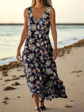 Women's Vintage Ethnic Floral Art Print Pocket Cotton Dress