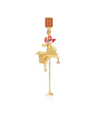 Gold Ancient Gold Jade Lotus Tassel Brooches