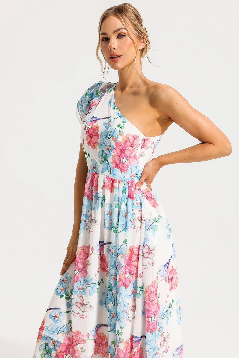 One Shoulder Split Midi Dress