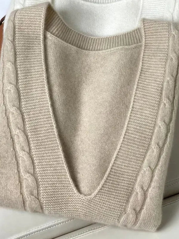 Loose Knitting Sleeveless Color V-neck Vest Top