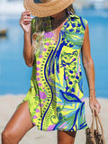 Women's Bohemian Floral Printed Casual V Neck Beach Dress