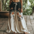 Vintage Bohemian Floral Art Printed Cotton Linen Wide Leg Pants elevenforest