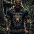 Retro Nordic Viking Mythology Bear Head Contrast Celtic Shirt elevenforest