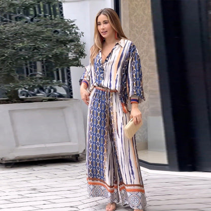 Autumn Printing Suit: Loose Long Shirt & Two Piece Pants ’s Clothing