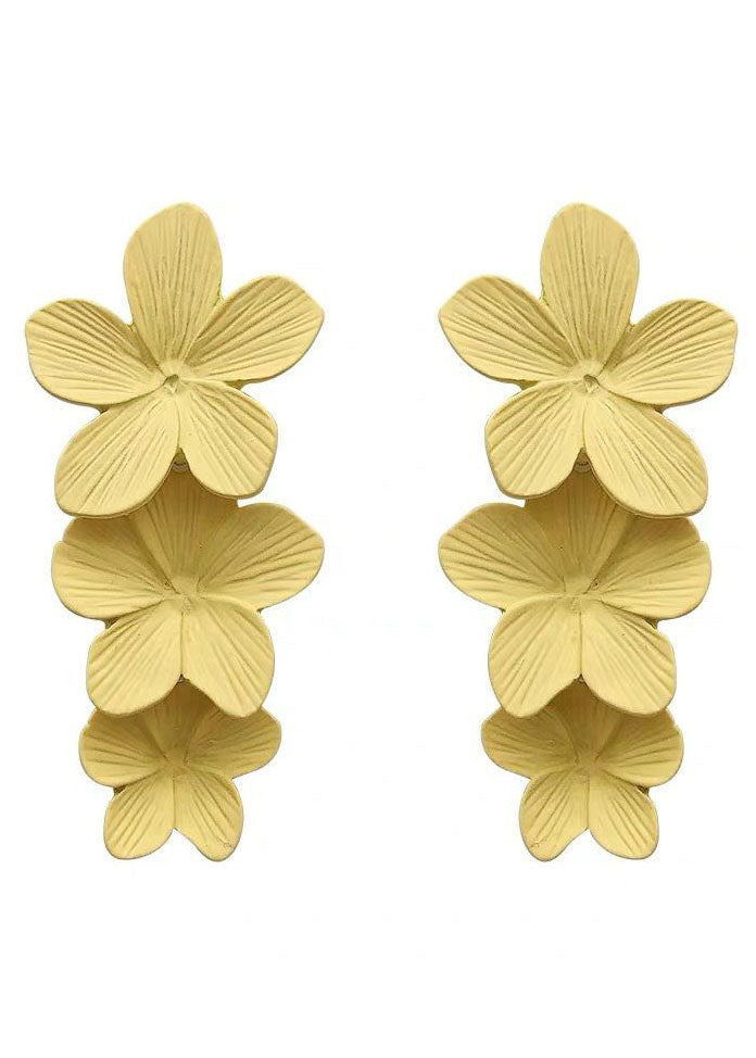 Yellow Layered Design Metal Drop Earrings