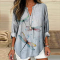Comstylish Women's Watercolor Dragonfly Print Casual Shirt