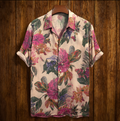 Bohemian Style Plant And Flower Pattern Men's Retro Cotton And Linen Shirt elevenforest