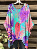 Women's Vintage Abstract Leaf Pattern Round Neck Top