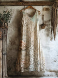 Boho Lace Floral Art Vintage Women's Linen Vest Dress elevenforest