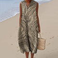 Vintage Stripe Pattern Linen V Neck Tank Dress elevenforest