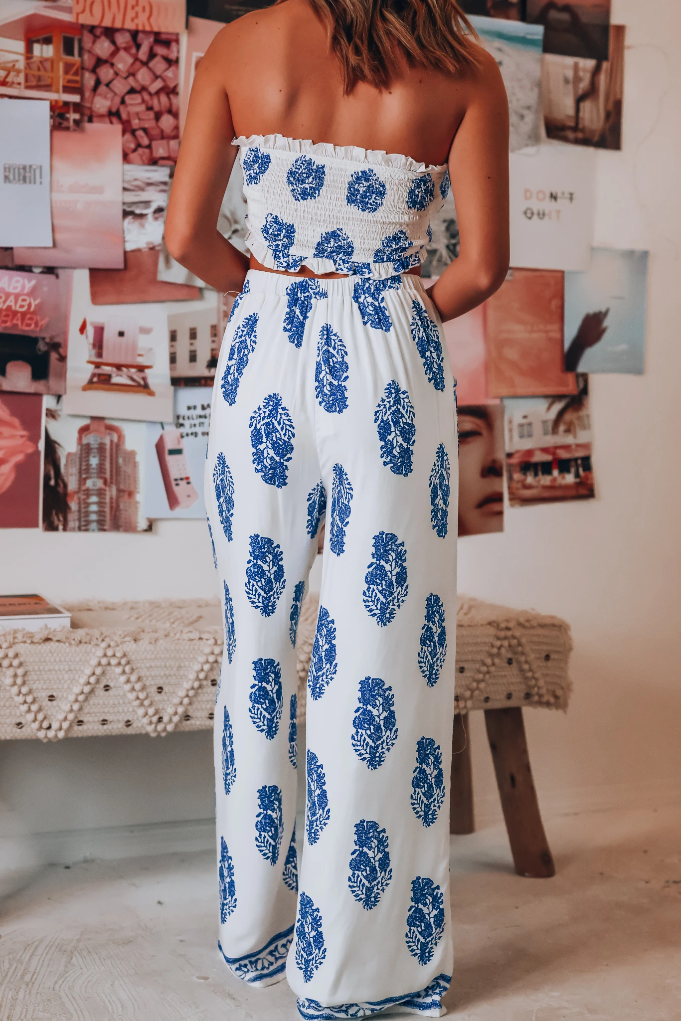 Clothing Two Piece Bow Tank Top Printed Wide Leg Pants Thin Pants