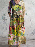 Vintage Art Pattern Printed Casual Cotton Dress