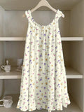 Colorful Floral Pattern Ruffle Linen Dress elevenforest