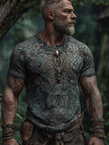 Viking-style Vine Embroidery Round-neck Short-sleeved Shirt elevenforest